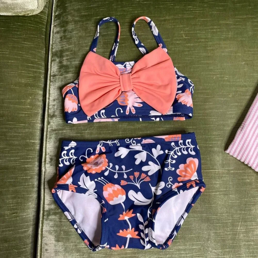 Ruffle Butts Botanical Beach Bow Bikini Size 12-18 Month 2 Piece Infant Girls